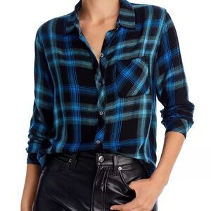 Rails Hunter Plaid Luxe Shirt in Black Aqua Blue